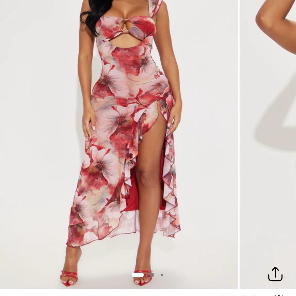Fashion Nova Red Floral Maxi Dress
